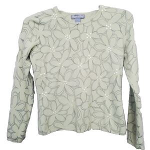 Grayson & Dunn 100% Cashmere Green Flower Printed Sequined Sweater Size Large